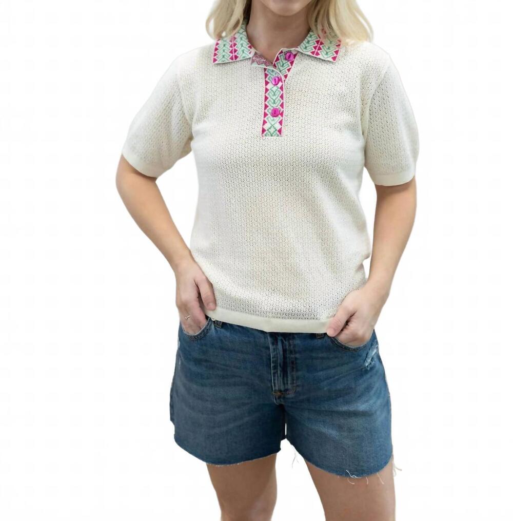 NEW ICHI dottie knit blouse in off-white